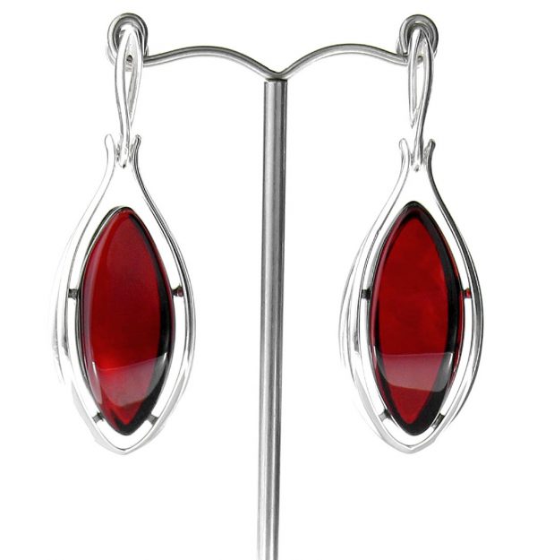 RED Handmade GERMAN BALTIC AMBER EARRINGS 925 SILVER- RE002 RRP £225!!