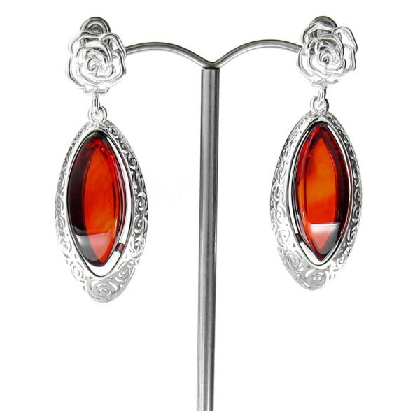 RED Handmade GERMAN BALTIC AMBER EARRINGS 925 SILVER- RE006 RRP £195!!