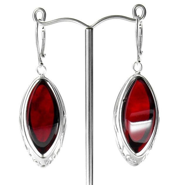 RED Handmade GERMAN BALTIC AMBER EARRINGS 925 SILVER- RE008 RRP £225!!