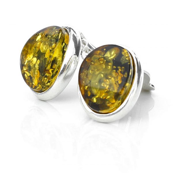 Clip On Earrings Green German Baltic Amber 925 Silver Handmade CL059 RRP£60!!!