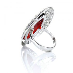 GERMAN RED UNIQUE BALTIC AMBER RING 925 SILVER SIZE O(55) - RR001 RRP£185!!!