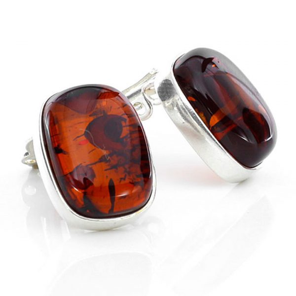 Clip on Earrings Modern German Baltic Amber 925 Silver Handmade CL041 RRP£45!!!