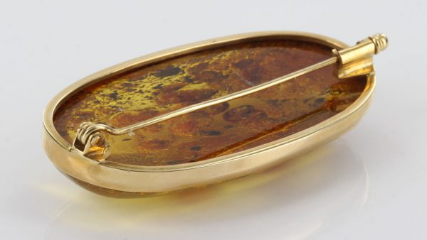 Italian Handmade Unusual German Baltic Amber with organic inclusions in 14ct Gold Brooch GB0019 RRR£1750!!!