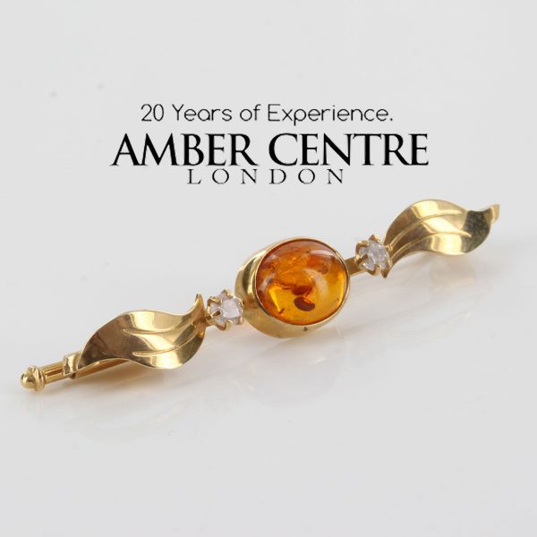 Italian Handmade Elegant German Baltic Amber in 14ct Gold Brooch GB0021 RRP£550!!!