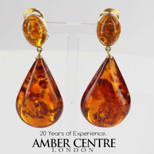 ITALIAN HANDMADE GERMAN BALTIC AMBER DROP CLIP ON EARRINGS IN 9 CT GOLD GCL0005 RRP£850!!!