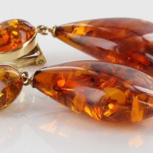 ITALIAN HANDMADE GERMAN BALTIC AMBER DROP CLIP ON EARRINGS IN 9 CT GOLD GCL0005 RRP£850!!!