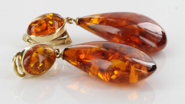 ITALIAN HANDMADE GERMAN BALTIC AMBER DROP CLIP ON EARRINGS IN 9 CT GOLD GCL0005 RRP£850!!!