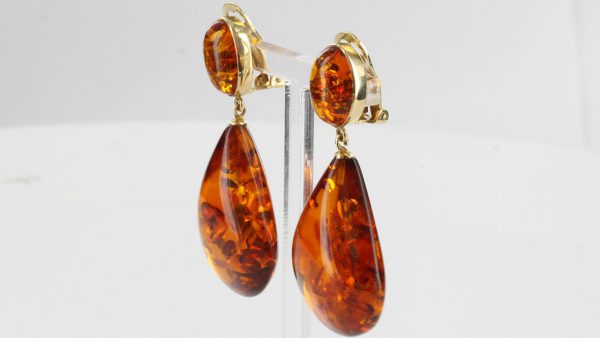 ITALIAN HANDMADE GERMAN BALTIC AMBER DROP CLIP ON EARRINGS IN 9 CT GOLD GCL0005 RRP£850!!!