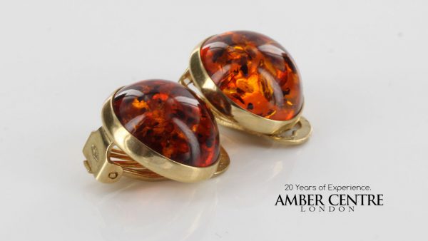 Italian Handmade Unique German Baltic Amber Clips In 9 Ct Gold - GCL0009 RRP£425!!!