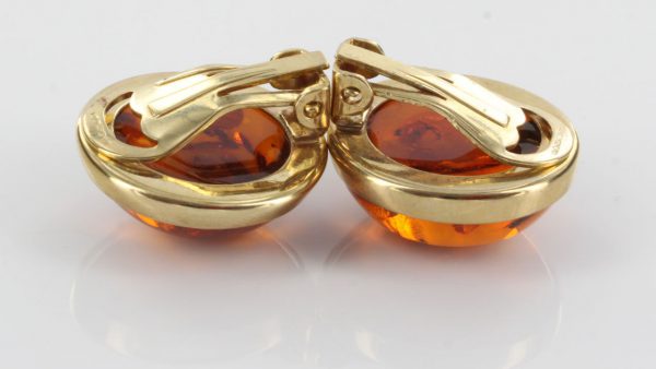 Italian Handmade German Baltic Amber Clip On Earrings in 9 Ct Gold GCL0010 RRP£595!!!