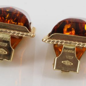 ITALIAN HANDMADE German BALTIC AMBER CLIP ON EARRINGS 9ct GOLD-GCL0014RRP£595!!!