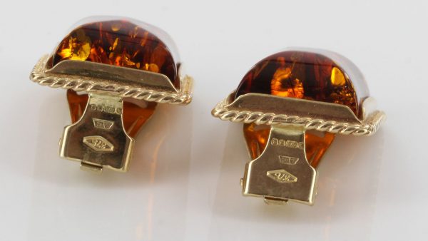 ITALIAN HANDMADE German BALTIC AMBER CLIP ON EARRINGS 9ct GOLD-GCL0014RRP£595!!!