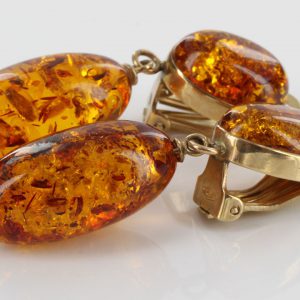 Italian Handmade Baltic Amber Drop Clips In 9 Ct Gold GCL0024 RRP£550!!!