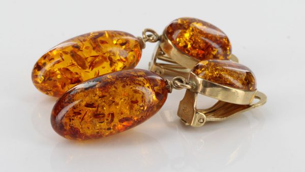 Italian Handmade Baltic Amber Drop Clips In 9 Ct Gold GCL0024 RRP£550!!!