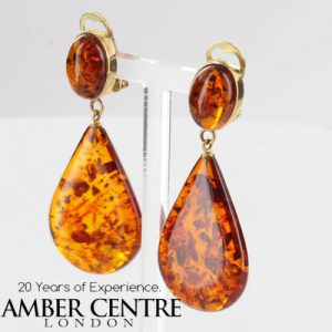 Italian Handmade German Baltic Amber Drop Clip on Earrings In 9 Ct Gold - GCL0005/A RRP£650!!!