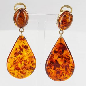 Italian Handmade German Baltic Amber Drop Clip on Earrings In 9 Ct Gold - GCL0005/A RRP£650!!!