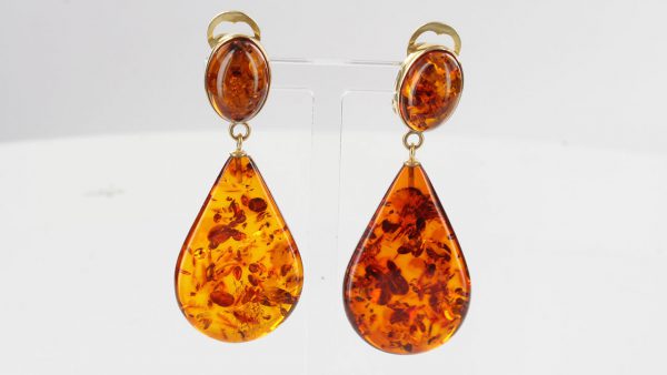 Italian Handmade German Baltic Amber Drop Clip on Earrings In 9 Ct Gold - GCL0005/A RRP£650!!!