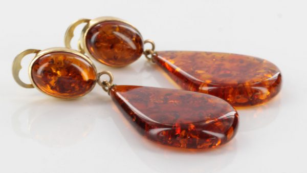 Italian Handmade German Baltic Amber Drop Clip on Earrings In 9 Ct Gold - GCL0005/A RRP£650!!!