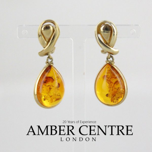 Italian Made Unique German Baltic Amber in 9ct Gold Drop Earrings GE0009 RRP£325!!!