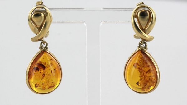 Italian Made Unique German Baltic Amber in 9ct Gold Drop Earrings GE0009 RRP£325!!!