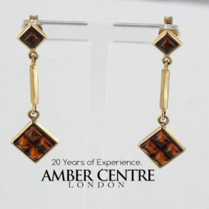 Italian Handmade Unique German Baltic Amber in 9ct Gold Drop Earrings GE0040 RRP£295!!!