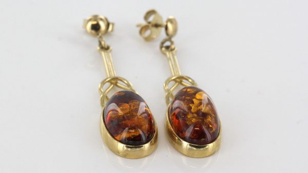 Italian Handmade Unique German Baltic Amber in 9ct Gold Drop Earrings GE0057 RRP£475!!!