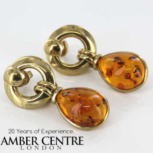 Italian Handmade Unique German Baltic Amber in 9ct solid Gold Drop Earrings GE0062 RRP£595!!!