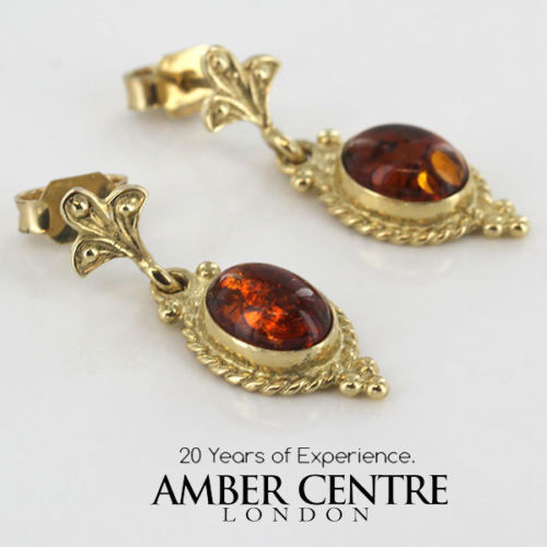 Italian Handmade Unique German Baltic Amber in 9ct Gold Drop Earrings GE0064 RRP£225!!!
