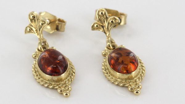 Italian Handmade Unique German Baltic Amber in 9ct Gold Drop Earrings GE0064 RRP£225!!!