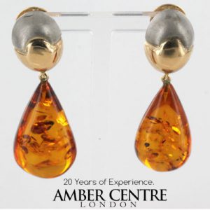 Italian Made Baltic Amber 9ct White/Yellow Gold Drop Earrings GE0288 RRP£750!!!