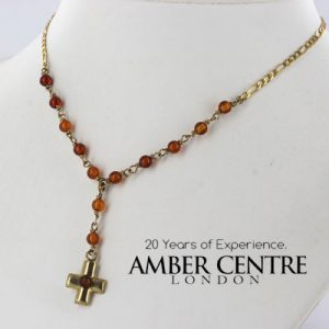 Italian Hand Made German Baltic Amber Cross Necklace 9ct solid Gold-GN0109 RRP£475!!