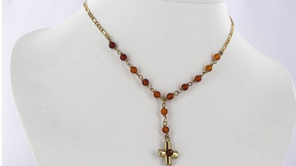 Italian Hand Made German Baltic Amber Cross Necklace 9ct solid Gold-GN0109 RRP£475!!