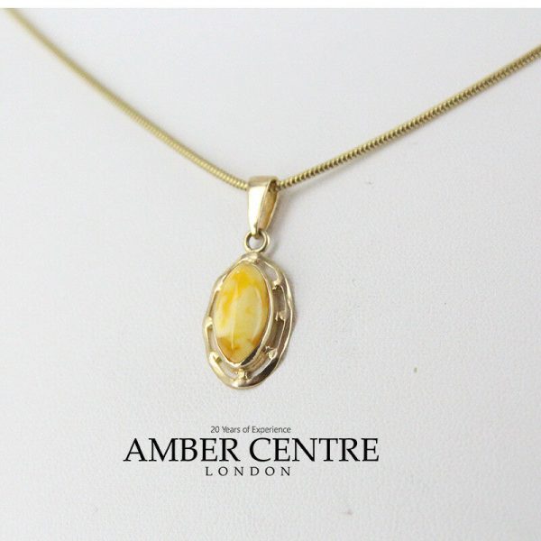 Italian Made Butterscotch German Baltic Amber Pendant in 9ct Gold-GP0040Y RRP£195!!!