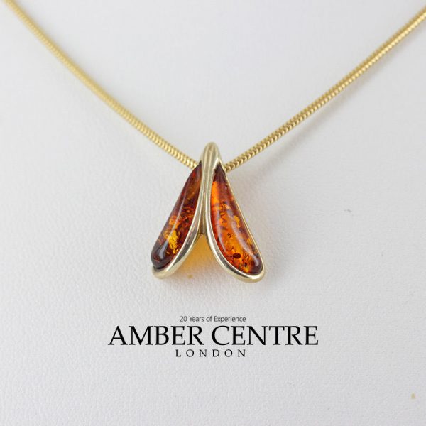 Italian Handmade Modern Elegant German Baltic Amber Pendant in 9ct solid Gold- GP0083 RRP£145!!!