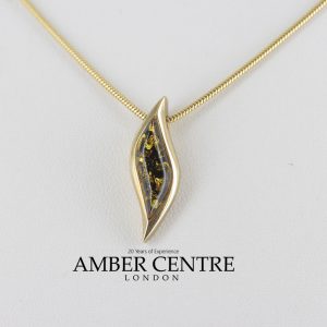 Italian Handmade Modern German Green Baltic Amber Pendant in 9ct Gold - GP0084G RRP£195!!!