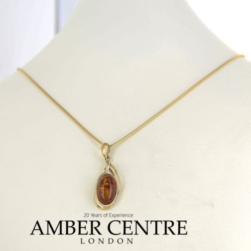 Italian Handmade Elegant Stylish German Baltic Amber Pendant in 9ct solid Gold- GP0156 RRP£225!!!