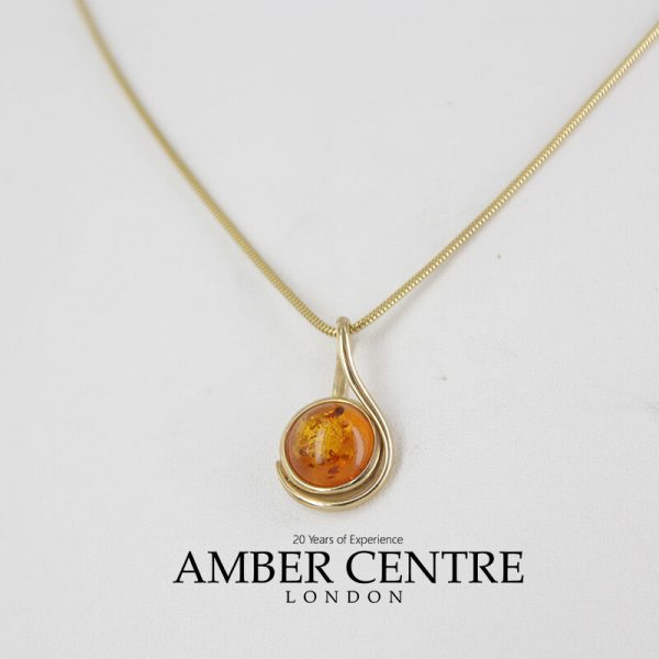 Italian Handmade Modern Elegant German Baltic Amber Pendant in 9ct Gold - GP0180 RRP£225!!!