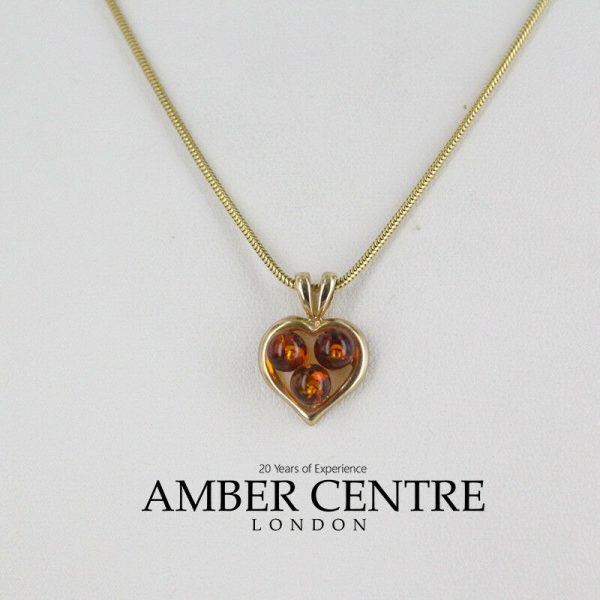 Italian Handmade Unique Elegant German Baltic Amber Heart Pendant In 9ct Gold GP0187 RRP£165!!!