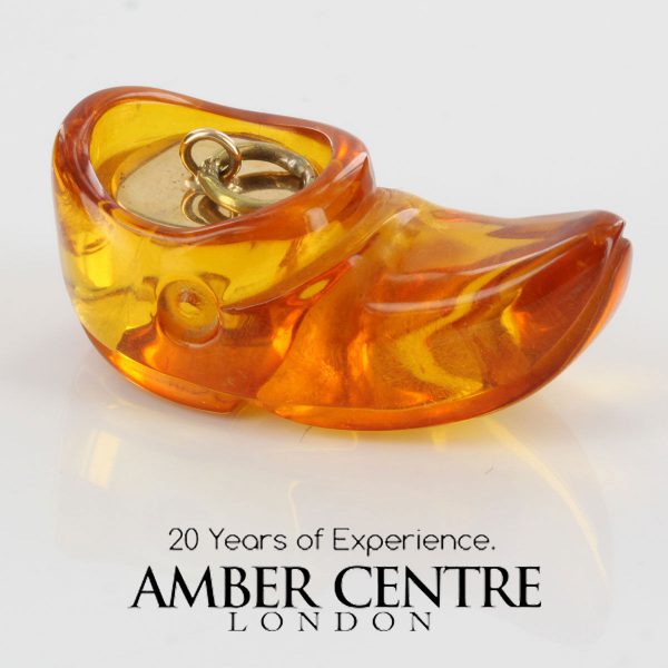 Italian Hand Made German Unique Amber Shoe Pendant with 14ct Gold - GP0280 RRP£400!!!