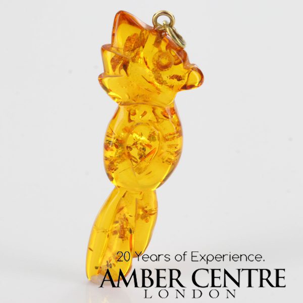 Parrot Hand Carved German Baltic Amber Pendant with 14ct Italian Gold- GP0285 RRP£200!!!