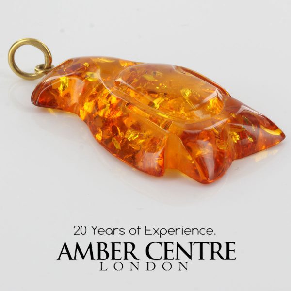 Penguin Shaped Baltic Amber Pendant With 14ct Italian Gold Loop Gp0286