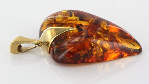 German Handmade Amber Elegant Heart Shaped Pendant in 14ct Italian Gold GP0444 RRP£1000!!!