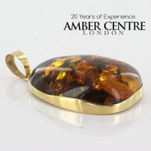 Italian Handmade German Green Honey Unique Baltic Amber Pendant in 14ct solid Gold -GP0445 RRP£1200!!!