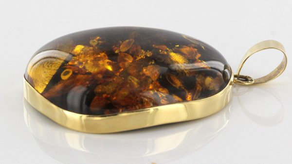 Italian Handmade German Green Honey Unique Baltic Amber Pendant in 14ct solid Gold -GP0445 RRP£1200!!!