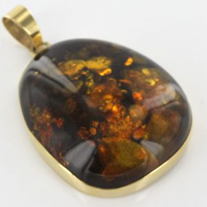 Italian Handmade German Green Honey Unique Baltic Amber Pendant in 14ct solid Gold -GP0445 RRP£1200!!!