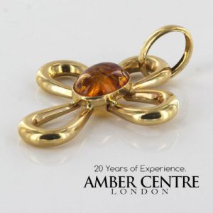 Italian Hand Made Elegant 14ct Gold Cross Pendant with German Baltic Amber - GP0506 RRP£750!!!