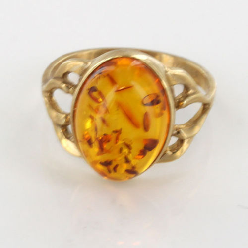 Italian Unique Handmade German Baltic Amber Ring in 14ct solid Gold- GR0500 RRP £325!!