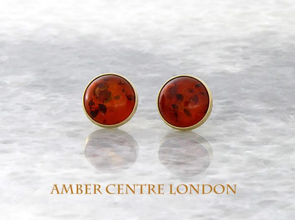 Italian Made 9ct Gold Large Baltic Amber Round Stud Earrings GS0005 RRP£225!!!