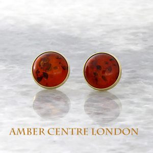 Italian Made 9ct Gold Large Baltic Amber Round Stud Earrings GS0005 RRP£225!!!