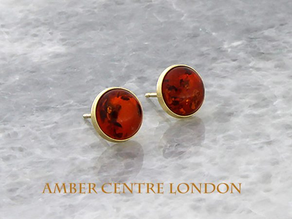 Italian Made 9ct Gold Large Baltic Amber Round Stud Earrings GS0005 RRP£225!!!